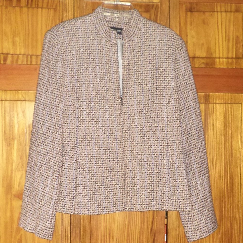 NORTONMCNAUGHTON brown/lavender structured zip-up fitted jacket sz 6 woman